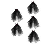 Healeved 5 Pièces Veil Halloween Mariée Noir avec Roses Rouges Accessoire Gothique pour Fête Mascarade et Carnaval
