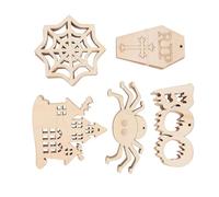 Healeved 50 Pièces Décorations en Bois Vierge pour Halloween, Tranches de Bois Créatives Motifs à Dessiner, Matériau Naturel Khaki, pour Festival et Activités DIY Garçon et Filles