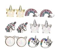 Healeved 6 Paires Lot De Boucles D'oreilles à Clip Garçon Fille Motifs Dessins Animés Avec Pierres Brillantes Accessoires Bijoux