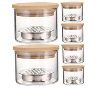 Healeved 6 Pièces Verres Épais Verre pour Nettoyage de Pinceaux Ongles Coupe Dappen avec Couvercle et Filtre Acier Inoxydable Bol Cristal Multifonction pour Gel Polish et Accessoires