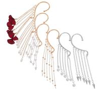 Healeved 6pièces Lot de Boucles Oreilles à Pompons Pendantes pour Femmes Clips sans Perçage Style Féerique pour Mariées et Fêtes