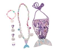 Healeved 6Pièces Sirène pour Filles Sac à Paillettes Collier Bracelet Boucles Oreilles et Accessoires Festifs pour Décorations de Fête et Costumes