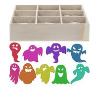 Healeved 72 Pièces Décoration Murale Bois pour Halloween de Spectre, Bricolage DIY Créatif Jolis Copeaux de Bois à Suspendre, Artisanat Festif pour Garçon et Filles et Adultes