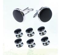 Healeved 8 pièces Boutons de Manchette Ronds Noirs et Studs pour Hommes Ensemble Finition Fermeture Arrière Sécurisée Accessoires Élégants pour Chemises et Costumes Affaires