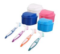 Healeved 8 Pièces Coffret Bain pour Dentier Pomme avec Brosse Douce Boîte de Rangement Robuste pour Soins Oraux Quotidiens et Voyage
