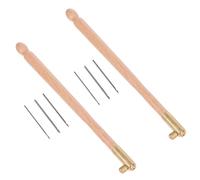 Healeved Aiguilles à Broder Perler avec Manche en Bois de Hêtre - Kit 2 Pièces pour Broderie au Tambour Couture de Sequins et Perles - Aiguilles Fines en Acier Inoxydable Outil