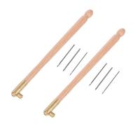 Healeved Aiguilles à Perler Françaises avec Manche en Bois de Hêtre - Kit de 2 Aiguilles à Broder au Tambour en Acier Inoxydable pour Perles et Sequins - Outil Précis pour Couture et