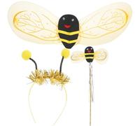 Healeved Ailes D’abeille Dorées pour Filles - Ensemble Costume D’ailes de Fée avec Baguette et Serrage-tête - Accessoires pour Déguisement Halloween, Fêtes et Spectacles Enfantins