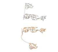 Healeved Anneaux en Alliage Argenté 2 Pièces, Bagues Décoratives Ajustables Design Chaîne Fleurie pour Thanksgiving et Anniversaires, Style Punk Élégant
