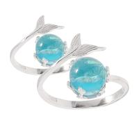 Healeved Bague de Queue de Sirène Ajustable en Alliage de Zinc, Lot de 2, Bijoux en Cristal pour Femmes, Anneau Ouvert Océanique, Style Fantaisie pour Usage Quotidien