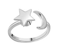 Healeved Bague Étoile Lune Réglable Ouvert Pour Femme En Alliage Blanc, Anneau Ajustable Élégant Pour Usage Quotidien, Taille Adaptable