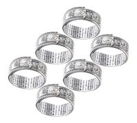 Healeved Bague Feng Shui en Métal Vintage pour Homme et Femme - Lot de 6 Anneaux Ouverts en Argenté Vieilli Symbole Pi Yao, Amulette de Protection, Chance et Richesse - Bijoux Rétro