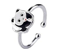 Healeved Bague Ouverte Réglable de Panda Argentée, Bijoux de Doigt pour Femmes, Anneau Vintage Décoratif Adapté aux Soirées et Usage Quotidien, Présent Fantaisie Élégant