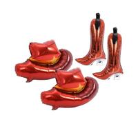 Healeved Ballons en Aluminium et Décorations Originales Marron Lot de 4 de Chapeau de Cowboy et Bottes, Décoration de Ballons Accessoires Photo pour Fête D'anniversaire Thème Western