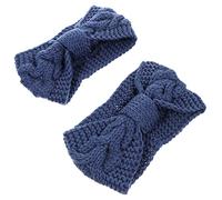 Healeved Bandeau à Boutons Thermiques 2 Pièces Taille Moyenne En Laine Extensible Bleu Denim Pour Femme Hiver Sport Yoga Libération D’oreilles Pour Ski Randonnée Camping