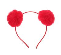 Healeved Bandeau à Pompons Chat Mignon En Velours Rouge Vif, Accessoire Léger Pour Cosplay Et Fête, Bandeau Fun Pour Garçon Et Filles Et Adultes, Carnaval Et Anniversaire