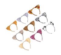 Healeved Bandeaux Oreilles de Chat en Tissu Doux, Taille Unique 12 Pièces à Imprimé Léopard Couleur Aléatoire Accessoires pour Costumes de Cosplay et Fêtes D'opéra