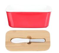 Healeved Beurrier en Céramique Rouge avec Couteau Intégré Boîte à Beurre Rectangulaire Hermétique pour Conservation pour Fromage Beurre et Collations Utilisation Quotidienne et Repas