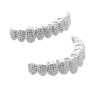 Healeved Bling Rhinestone Hip Hop Teeth Grill Set Caps Secure Fit Comfortable Rapper Jewelry Mouthpiece Party Costume Accessory