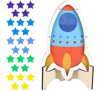 Healeved Bocal à Récompenses en Bois de Buis de Fusée 25 Étoiles Colorées Système Incitatif pour Enseignants et Élèves Outil Motivation Scolaire et Gestion Comportementale