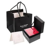 Healeved Boîte à Roses Éternelles 9 Fleurs Rouge Double Tiroir en Matériau Sombre, Rangement Bijoux Collier, Coffret Présent Romantique Saint-valentin Paquet et Carte de Vœux