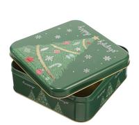 Healeved Boîte de Noël en Fer-blanc Verte à Motif Sapin, Petite Boîte à Biscuits Carrée, Porte-bonbons Festive, Contenant à Friandises et Noix pour Emballage Présent de Fête
