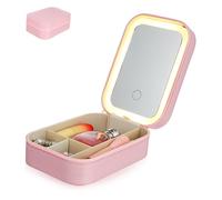 Healeved Boîte de Rangement Miroir cosmétique lumière LED de Voyage cosmétique Suspendu Trousse de Toilette de Voyage Transparente Petit Organisateur de Maquillage Miroir de vanité PU