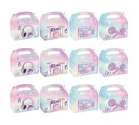 Healeved Boîtes à Bonbons Thème Musique 12 Pcs en Papier Blanc, Réutilisables, Motifs Note, Radio et Batterie, pour Mariage et Fête D'anniversaire, Garçon et Filles et Adultes