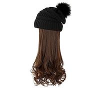 Healeved Bonnet Hiver Tricoté Chaud Pour Femme Bonnet Perruque Pour Cheveux Longs Ondulés