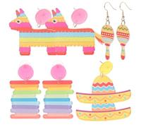 Healeved Boucles D’oreilles Pendantes Mexicaines en Acrylique, Lot de 4 Paires, Légères et Colorées, pour Tenue Festival et Fête D’été