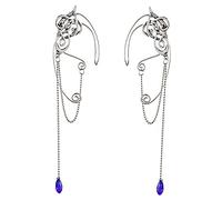 Healeved Boucles d'Oreilles Longues en Chaîne Argentées pour Femmes Oreilles Non Percées Bijoux Fantaisie Pompon Élégantes pour Banquets et Festivals Manchettes d'Oreilles Exquises