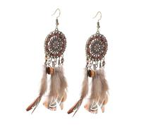 Healeved Boucles Oreilles Bohèmes pour Femmes Attrape-rêves à Plumes Ethniques avec Pompons Accessoires de Style Cowgirl pour Voyages et Fêtes