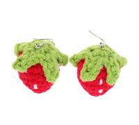 Healeved Boucles Oreilles Fraise Tricotée Légères et Originales Bijoux Japonais Rouges pour Femmes et Filles pour Fêtes Hiver et Noël