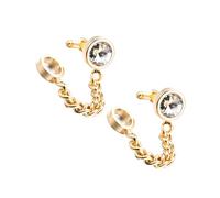 Healeved Boutons de Manchette Dorés Chaîne en Cristal pour Chemise Homme, Accessoires Élégants, Métal Plaqué Or, Fête et Affaires, Design Rond Classique