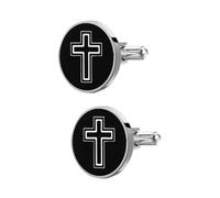 Healeved Boutons de Manchette en Acier Titane Noir Croix Religieuse 1 Paire Décorative pour Chemises Homme Fermetures Croisées Élégantes Accessoire Formel pour Mariages et Occasions