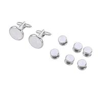 Healeved Boutons de Manchette Homme Classiques Ronds en Coquillage Blanc avec Boutons de Chemise Coordonnés Ensemble Français pour Mariage Affaires et Tenue Formelle