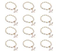 Healeved Bracelet Chapelet Garçon et Filles 12 Pièces Élastique en Perles Blanches Forme Croix Ange, Bijoux de Baptême Fille Garçon, Présent Première Communion Confirmation