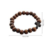 Healeved Bracelet Croix en Bois Naturel Extensible 5 Pièces - Perles Rondes Marron - Bijou Religieux Catholique Unisexe - Présent Chrétien de Prière et Baptême