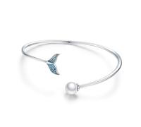 Healeved Bracelet Ouvert Argent Pur Forme de Queue de Sirène Bleu pour Femme Bijoux Élégants et Résistants Accessoire Polyvalent pour Quotidien et Fêtes