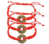 Healeved Bracelet Tissé Dragonne en Corde Rouge 5 Pièces Breloque Pièce de Monnaie Vintage pour Femme, Homme et Garçon et Filles, Bijoux D'amitié Ajustable pour Usage Quotidien