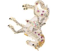 Healeved Broche Cheval Émaillée Blanche Strass, Épinglette Vintage Année du Cheval 2026, Bijou Léger pour Vêtement et Robe, Accessoire Zodiaque Chinois, Présent Fête du Printemps
