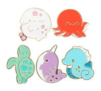 Healeved Broches Animaux Marins Dessin Animé Lot 5 Pièces Émail Coloré Épingle de Col Mode Femme Décoration Vêtements Accessoires Amusants et Mignons Style Aléatoire