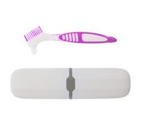 Healeved Brosse à Dents Manuelle pour Prothèse Dentaire Portable avec Étui de Rangement Bleu-gris, Kit de Nettoyage Compact pour Voyage, Brosse Douce Spéciale Prothèses Dentaires, Ensemble