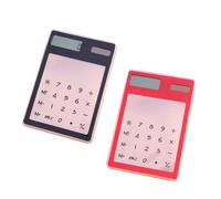 Healeved Calculatrice Tactile Ultra-Mince à Énergie Solaire, Lot de 2 Mini Calculatrices Portables Transparentes Noir et Rouge, Outil Comptable Pratique pour Bureau et Usage Scolaire