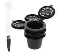 Healeved Capsules de Café Réutilisables Noires 3 Pièces Cuillère et Brosse Filtre à Café Rechargeable en ABS et Acier Inoxydable Porte-Filtre Pratique pour Maison et Bureau Professionnel