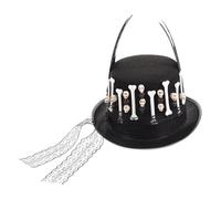Healeved Chapeau de Fête Élégant en Feutre Noir Style Steampunk Crâne, Plumage et Dentelle, pour Soirées Halloween et Cosplay, Taille M 56-58cm