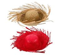 Healeved Chapeau de Soleil Hawaïen en Paille Tissée Respirante pour Femme, Chapeau de Plage Tropical Mexicain Rouge et Kaki, Accessoire Voyage et Fête Estivale, Taille Unique