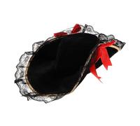 Healeved Chapeau Pirate Tricorne pour Femme Velours avec Dentelle Nœud Rouge et Voile et Résistant Accessoire Cosplay pour Soirée à Thème et Halloween
