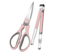 Healeved Ciseaux à Rôtir en Acier Inoxydable Pince Alimentaire Ergonomique Ensemble 2 Pièces Rose Kit Barbecue Domestique pour Découpe Viande et Grillades Ustensile la Cuisine Pratique