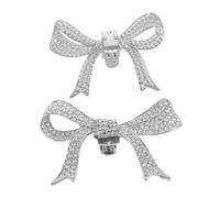 Healeved Clips de Chaussures Amovibles en Strass Nœud Argenté, 1 Paire D'accessoires de Décoration pour Talons et Chaussures Habillées Femme, Ornements Élégants pour Mariage et Fêtes